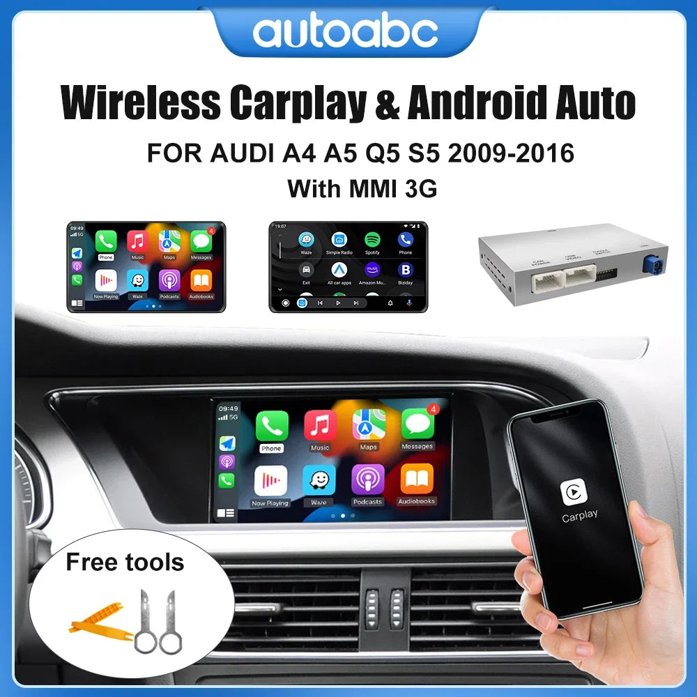 CarPlay sans fil Android Auto pour Audi A4 A5 Q5 S5 B8 2008-2016 avec 3G MMI, modèle avec lien miroir AirPlay multimédia avant/vues