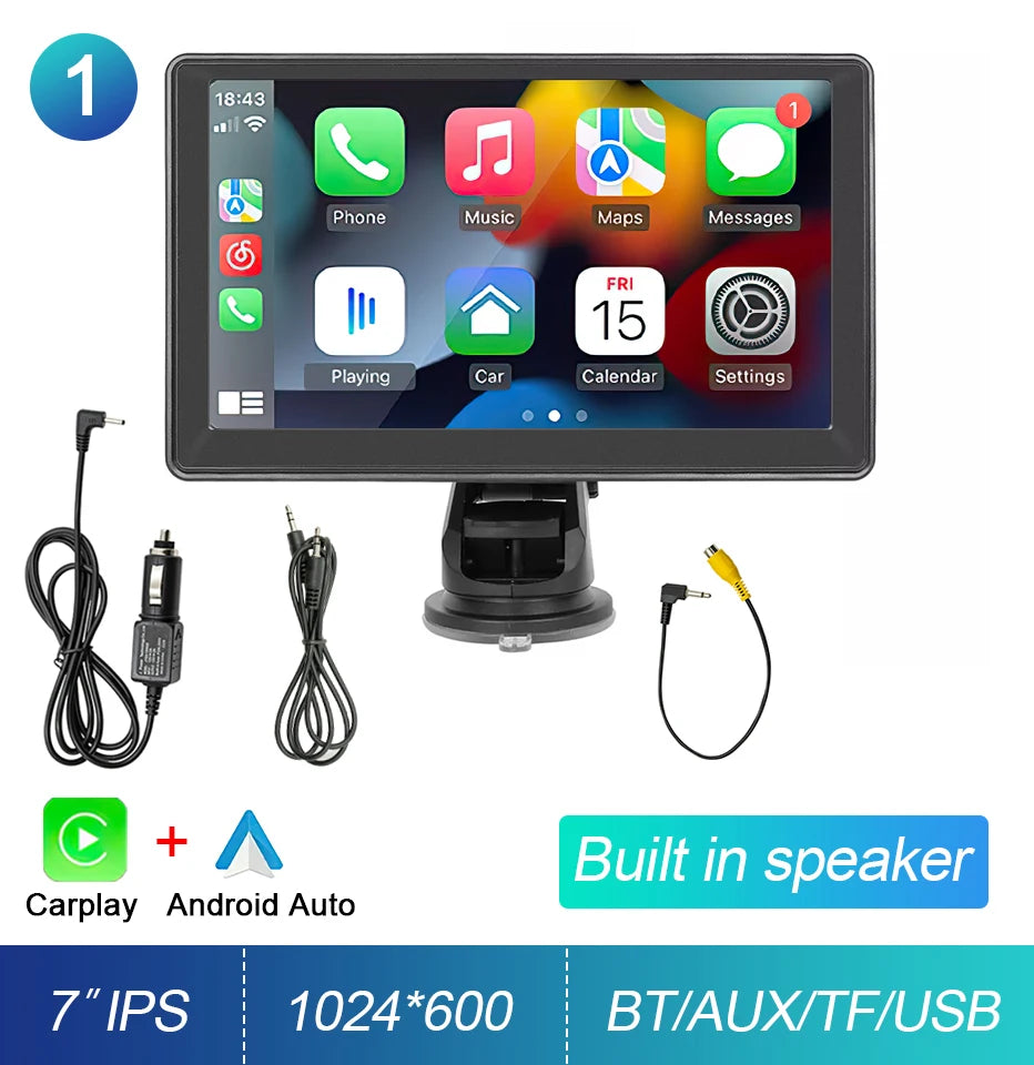 Écran tactile Portable 7 pouces IPS CarPlay Android Auto autoradio lecteur vidéo multimédia GPS Navigation Wifi caméra de recul