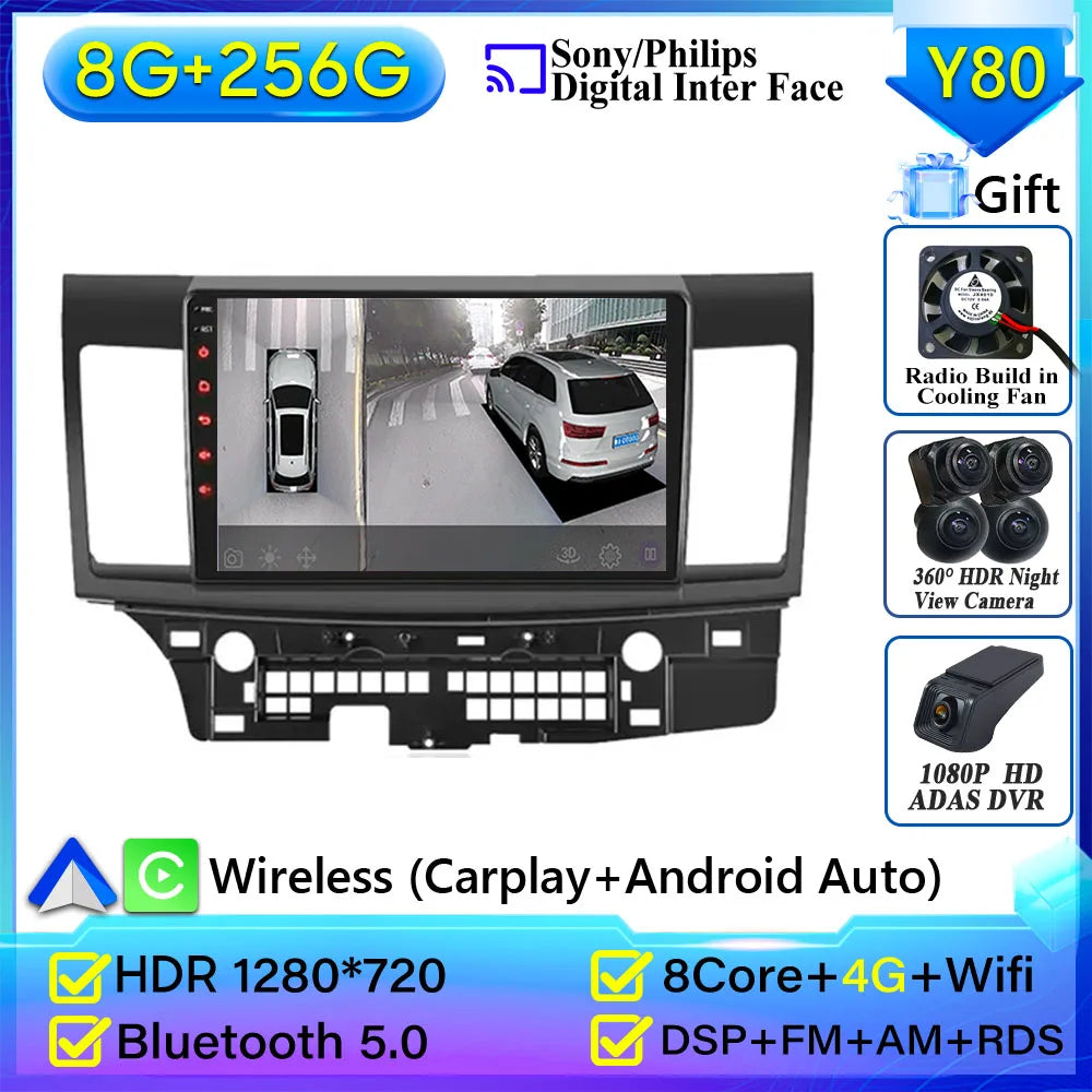 Autoradio Android 14 pour Mitsubishi Lancer 10 CY 2007-2017 Android 15 Navigation GPS Android Auto stéréo Carplay écran No 2din