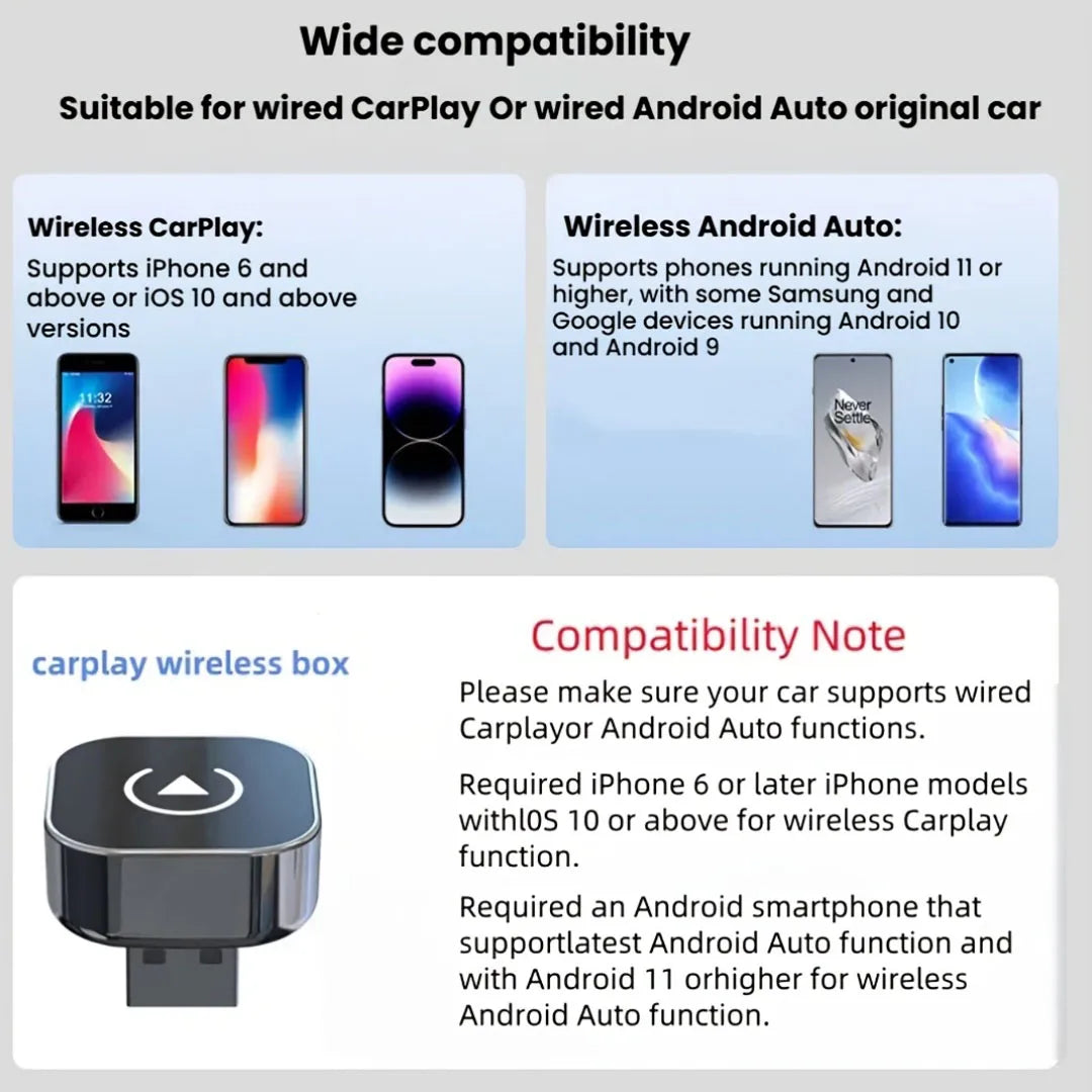 Adaptateur CarPlay sans fil 2 en 1 et adaptateur sans fil Android Auto, WiFi 5Ghz type-c/USB Plug Play CarPlay sans fil, 2026