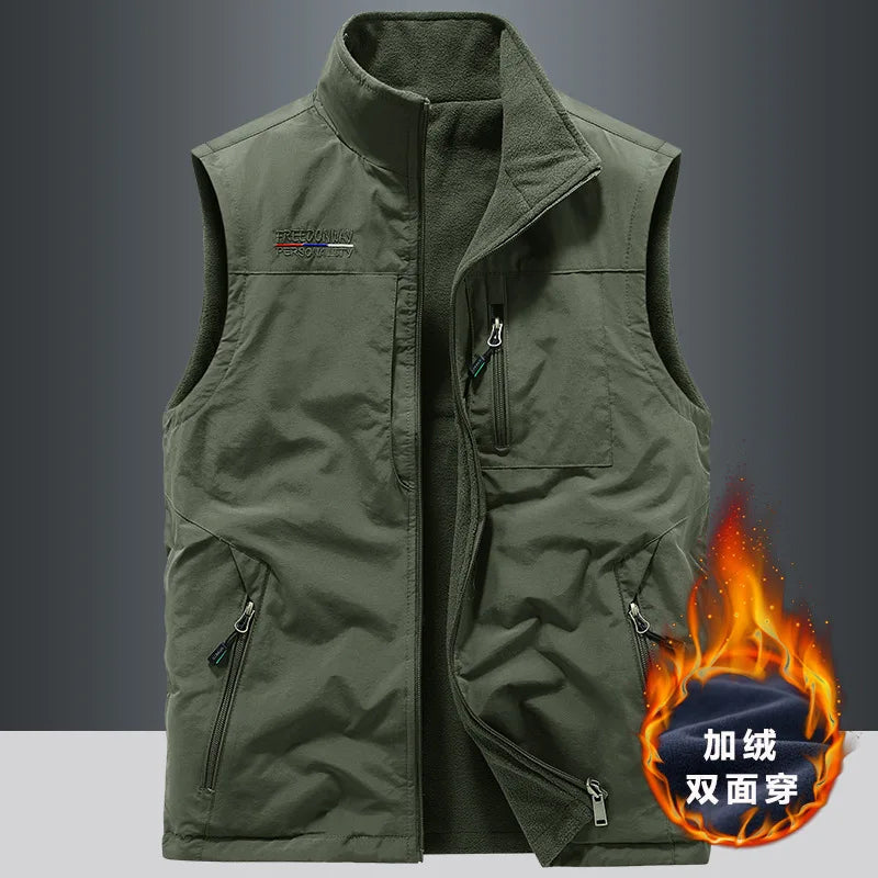 Gilets chauds en polaire pour hommes, multi-poches, vestes d'escalade sans manches, gilets Cargo pour porter des deux côtés, 6X, nouvelle collection automne