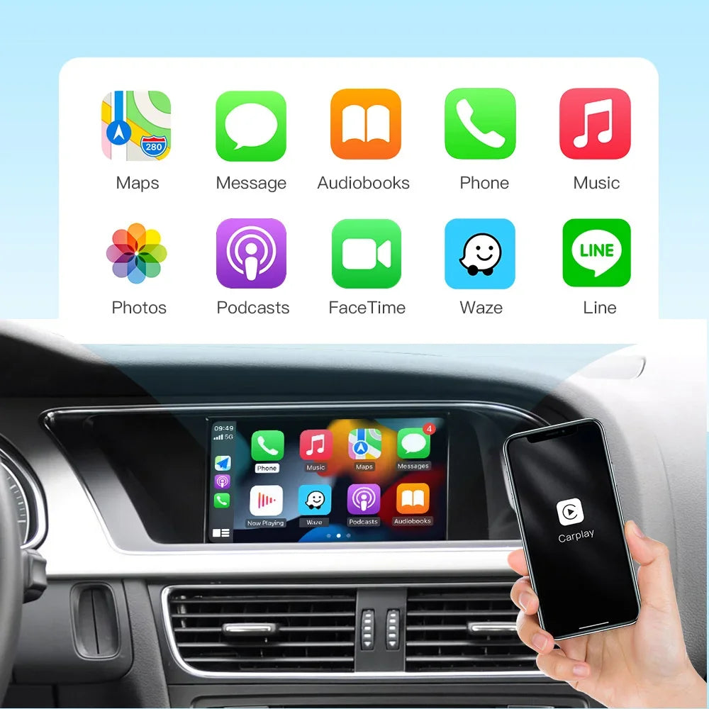 CarPlay sans fil Android Auto pour Audi A4 A5 Q5 S5 B8 2008-2016 avec 3G MMI, modèle avec lien miroir AirPlay multimédia avant/vues