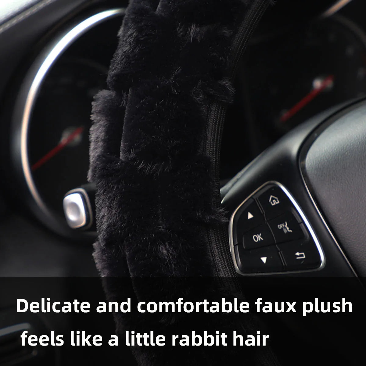 Anneau intérieur de voiture en fourrure de lapin artificielle 3D, couverture de volant gratuite adaptée aux articles de décoration de voiture de 14.5 à 15 pouces pour femmes