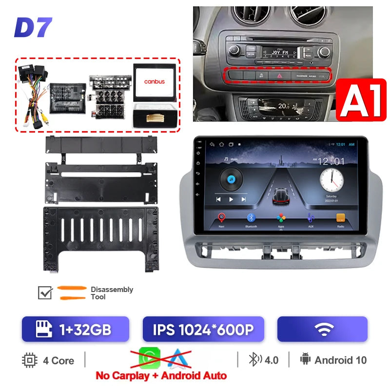 Pour Seat Ibiza 2012 2013 2014 2015 Android Auto Carplay Radio voiture lecteur vidéo multimédia GPS Navigation QLED écran tactile 4G