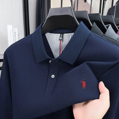 100% pur coton automne et hiver hommes mode sport marque brodé poney à manches longues POLO affaires t-shirt style décontracté