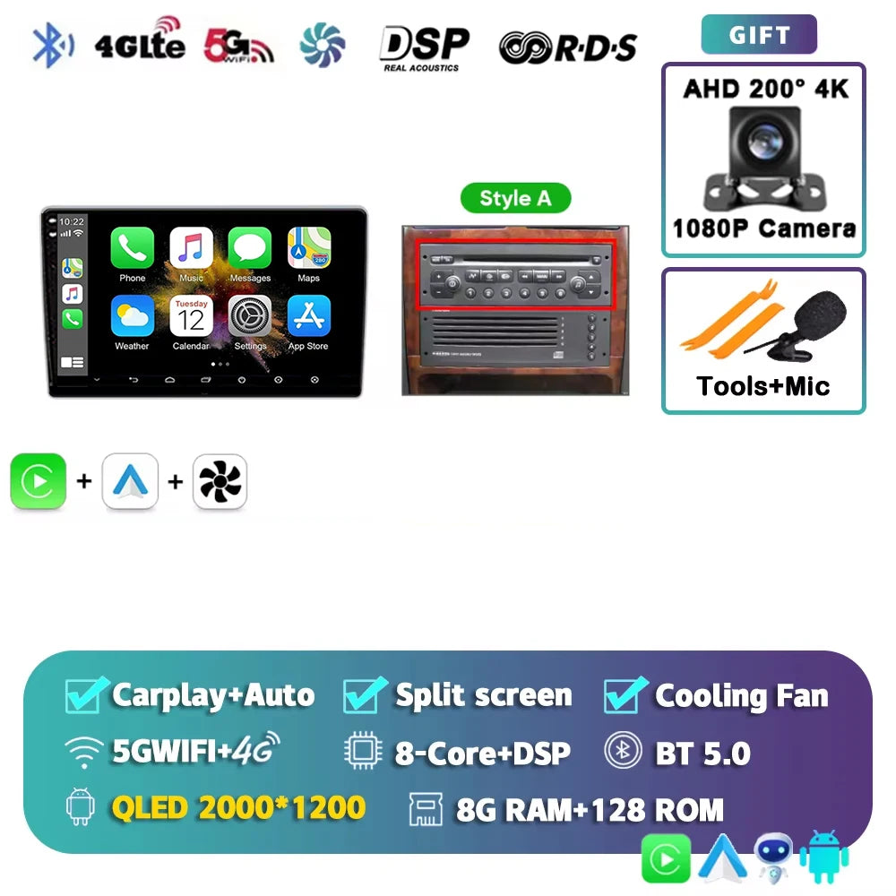 Autoradio Android 15 pour Peugeot 307 CC 307CC 307SW 2002 - 2013 sans fil Carplay Android Auto stéréo lecteur multimédia 4G 2 Din