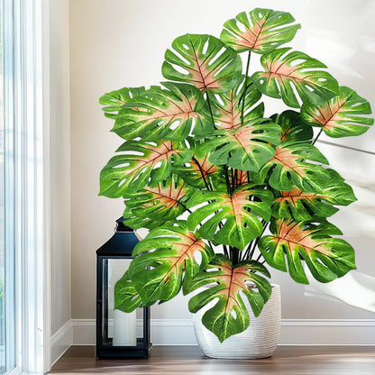 ورقة Monstera اصطناعية بلاستيكية، نبات مزيف للزينة بوعاء، مناسبة لديكور المنزل، 60-100 سم