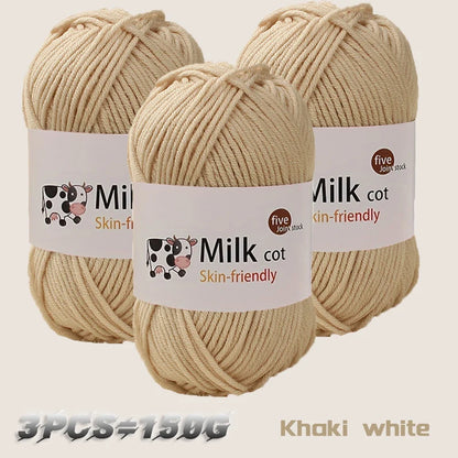 Fil de lait tissé à 5 brins, optique moyenne faite à la main, boule de fil, bricolage, beurre, pull, fleur, chapeau, écharpe, 150g