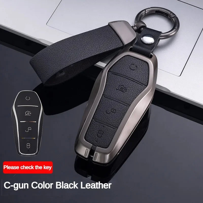 Étui pour clé pour BYD Song Plus Atto 3 Han EV Tang DM Qin joint dauphin cuir métal porte-clés à distance porte-clés accessoires de voiture