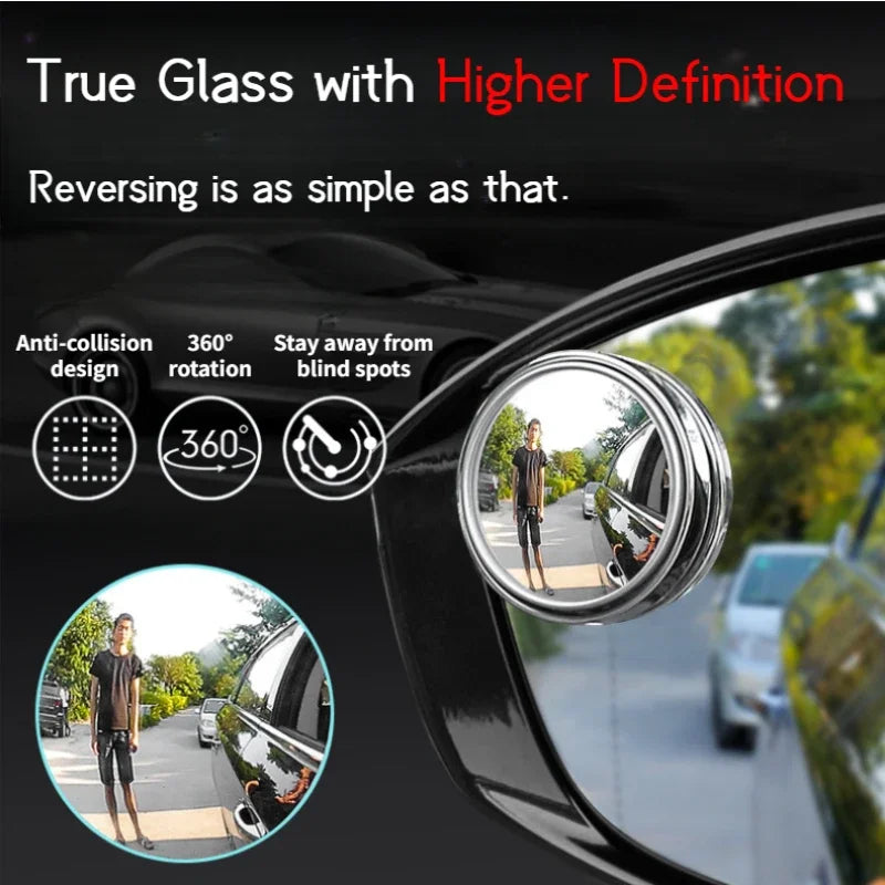 Miroir d'angle mort convexe à cadre rond, 2 pièces, sécurité de conduite, grand angle à 360 degrés, rétroviseur transparent réglable, accessoires de voiture