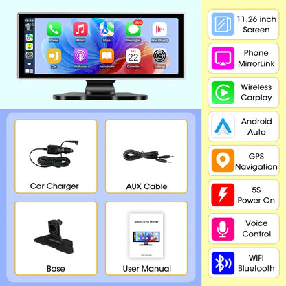 Systèmes intelligents de voiture de 11.26 pouces, lecteur vidéo multimédia, autoradio Portable, sans fil, CarPlay, Android, accessoires d'écran automatique