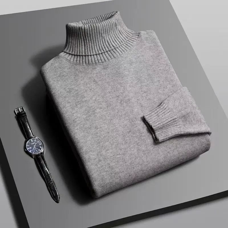 Automne hommes haute qualité tricoté pull à col roulé coupe ajustée à manches longues anti-boulochage pull couleur unie tendance hommes Streetwea