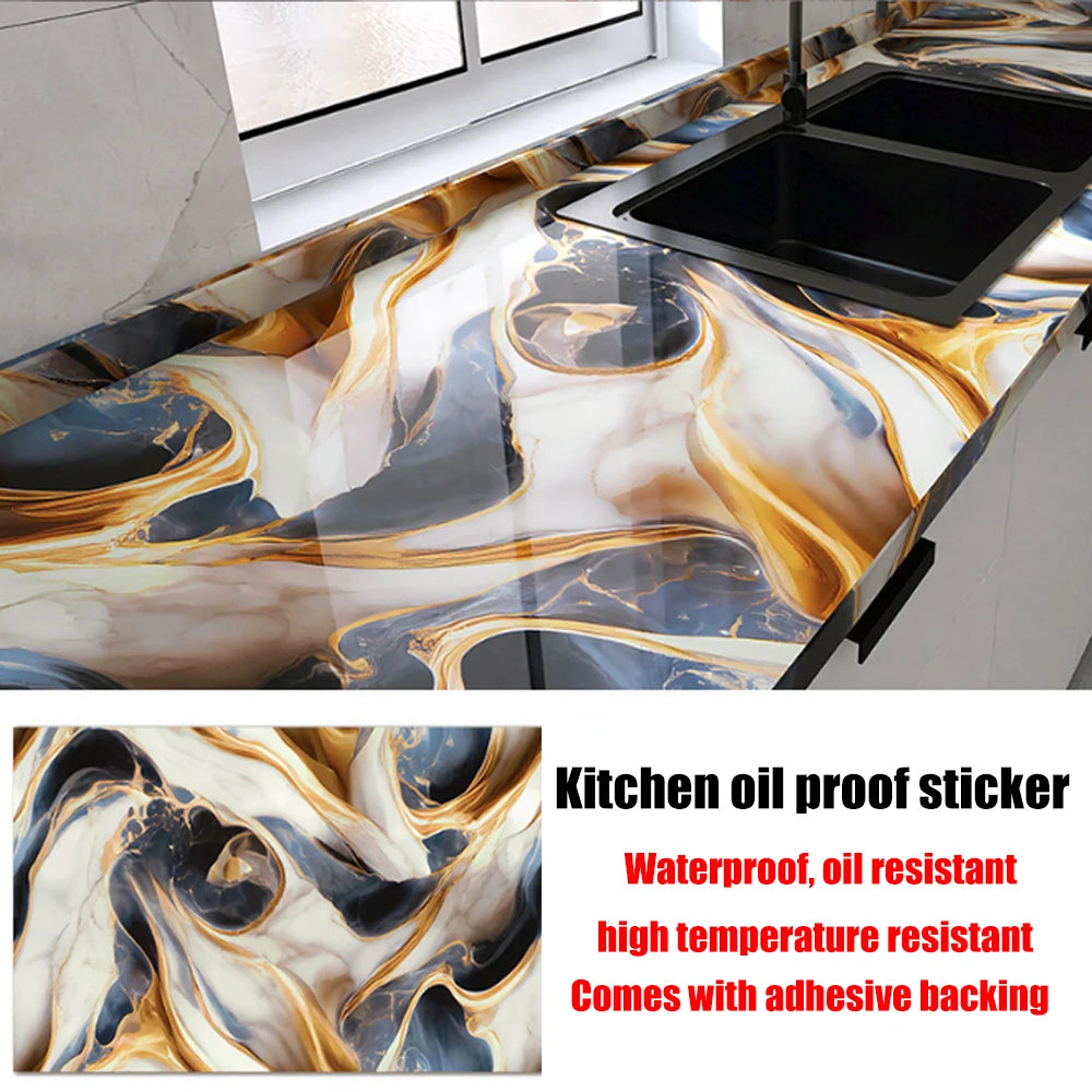 Autocollants muraux en marbre résistants à l'huile pour cuisine, 40cm, papier peint auto-adhésif résistant aux taches, haute température, décoration de la maison
