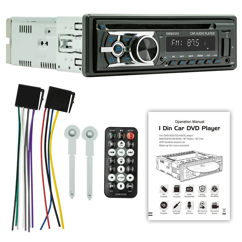 BQCC-Lecteur DVD/CD/VCD universel pour voiture, 1 Din, AI Voice BT, USB TF, entrée AUX, radio RDS, localiser une protection de câblage, EQ, stéréo