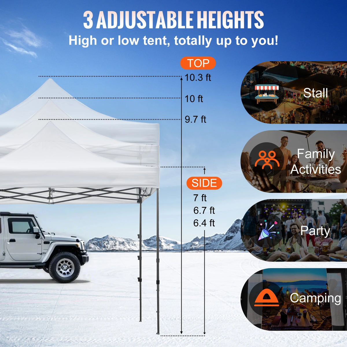 SucceBuy 10x10 Pop Up auvent tente extérieure dix avec parois latérales amovibles et sac à roulettes abri portable instantané pour camp de fête