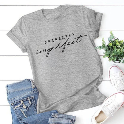T-shirt à Manches Courtes pour Homme et Femme, Décontracté, Parfaitement Imparfait, Lettre Imprimée, Drôle, à la Mode