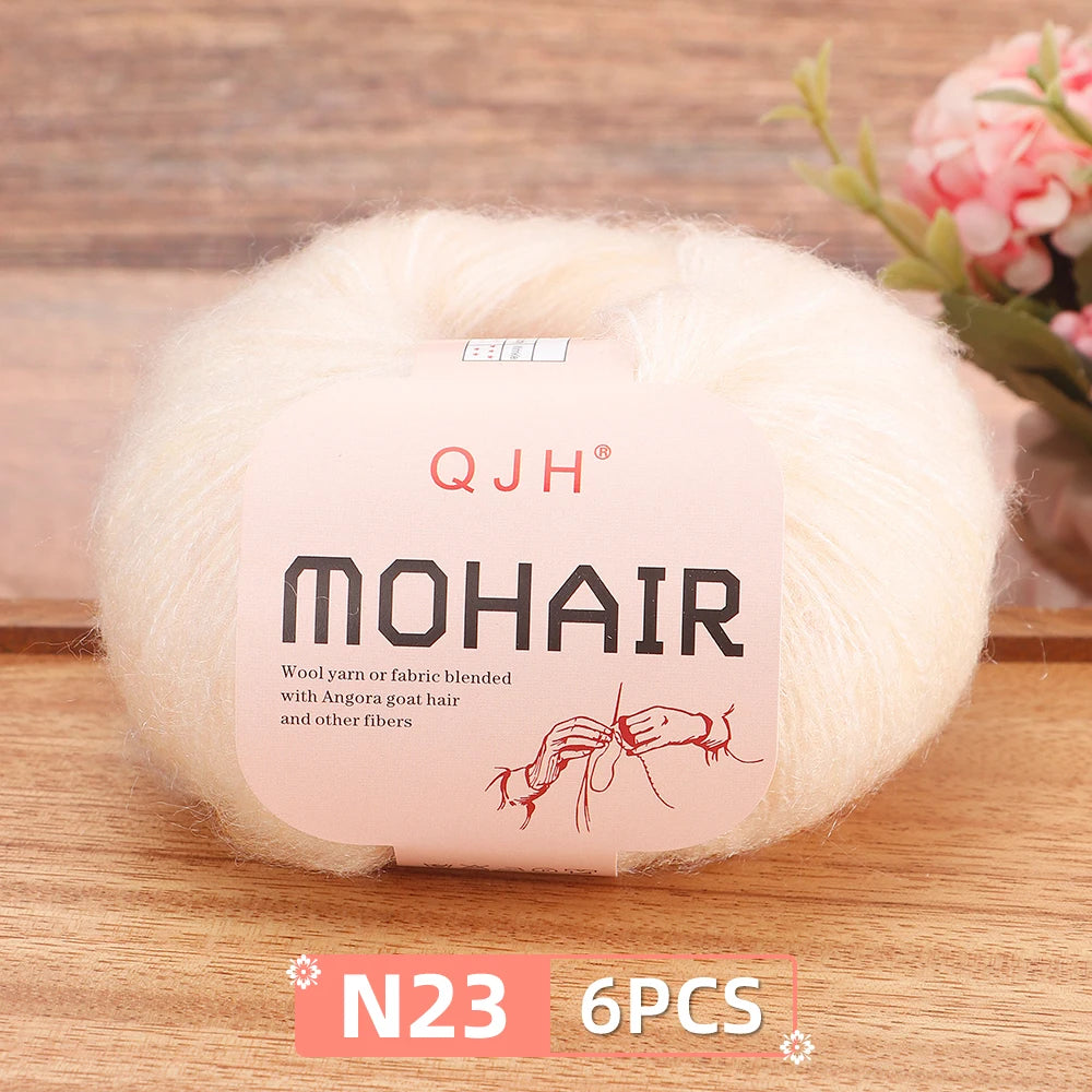 Fil Mohair doux et chaud, 6 paquets/150g, chaussettes de pull en tricot faites à la main, fil d'écharpe châle au Crochet, 60% Mohair, 40% acrylique