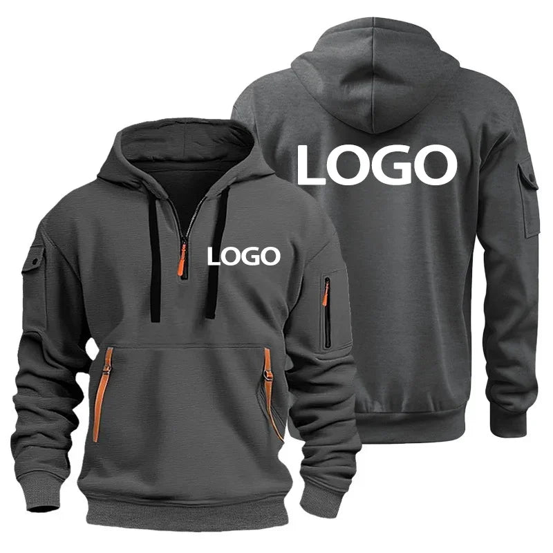 Nouveau pull de sport européen pour hommes avec fermeture éclair et poches sur les bras, personnaliser votre Logo, housse de pull à capuche et
