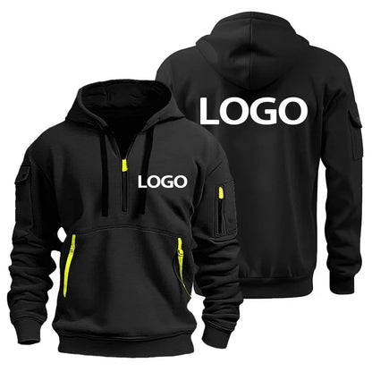 Nouveau pull de sport européen pour hommes avec fermeture éclair et poches sur les bras, personnaliser votre Logo, housse de pull à capuche et