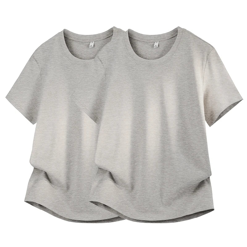 Silk-Matte Cotton Men's ort-Sve T-irt Busin Simple Summer Thin Ice Silk Loose Youth round Ne Trendy Versatile Top