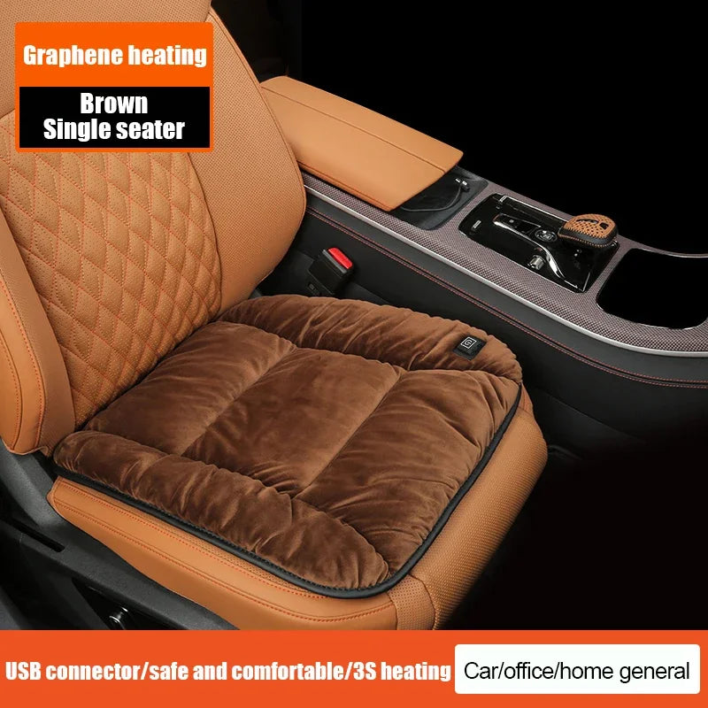 Coussin chauffant de voiture en graphène, coussin de siège en peluche d'hiver, coussin unique électrique USB chaud universel monté sur véhicule 12V, 1 pièce