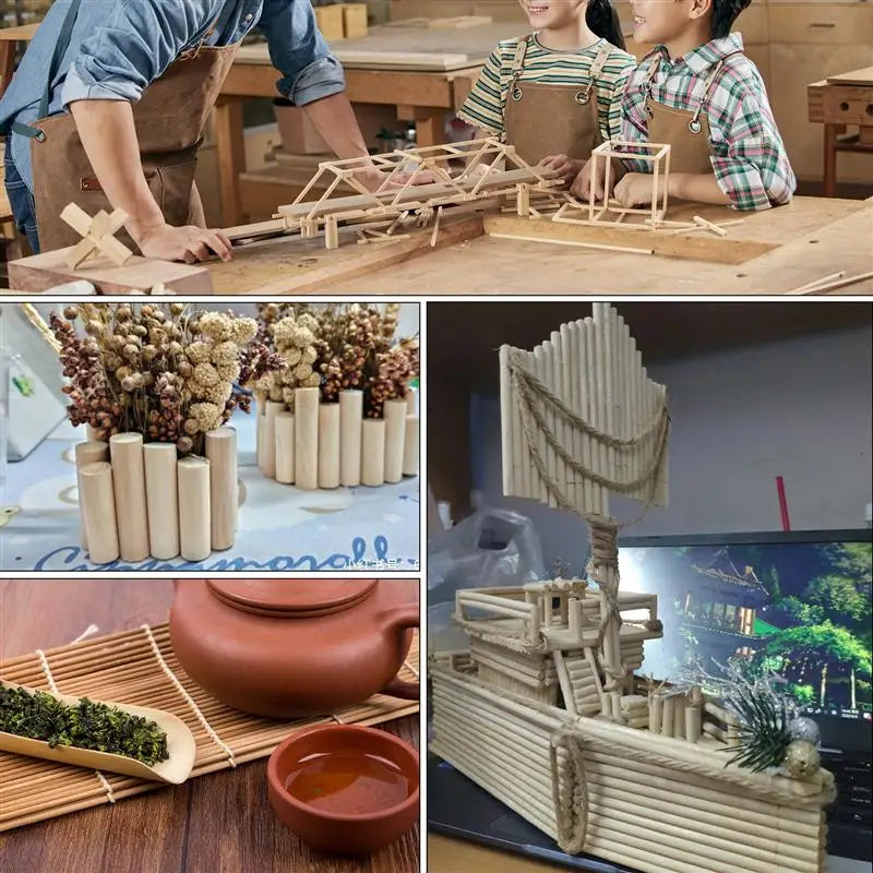 Bâton rond en bois pour l'artisanat, sucettes glacées alimentaires et fabrication de modèles de cheville, bricolage de chevilles durables, modèle de construction, outil de travail du bois