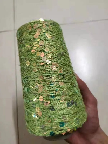 خيط قطن 100% 50 جرام/لفة/140 متر، 6 مم + 3 مم، خيط لامع خاص، إكسسوارات ملابس، خيط كروشيه يدوي، ترتر