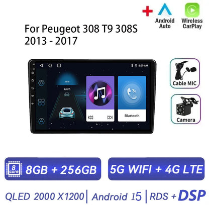 Android 15 pour Peugeot 308 T9 308S 2013 - 2017 Auto stéréo autoradio lecteur multimédia Navigation GPS 4G WIFI sans fil Carplay
