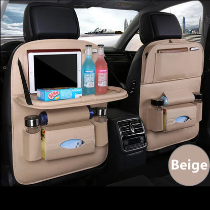 Organisateur de dossier de siège de voiture avec plateau de Table pliable, organisateur de rangement en cuir PU, poches, tapis de coup de pied, accessoires d'intérieur de siège