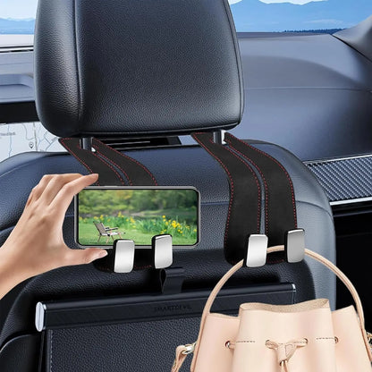 Crochet en cuir pour rangement intérieur de véhicule, 2 pièces, support de téléphone intérieur de voiture, appui-tête de véhicule, cintre de sac pour un rangement pratique de voyage