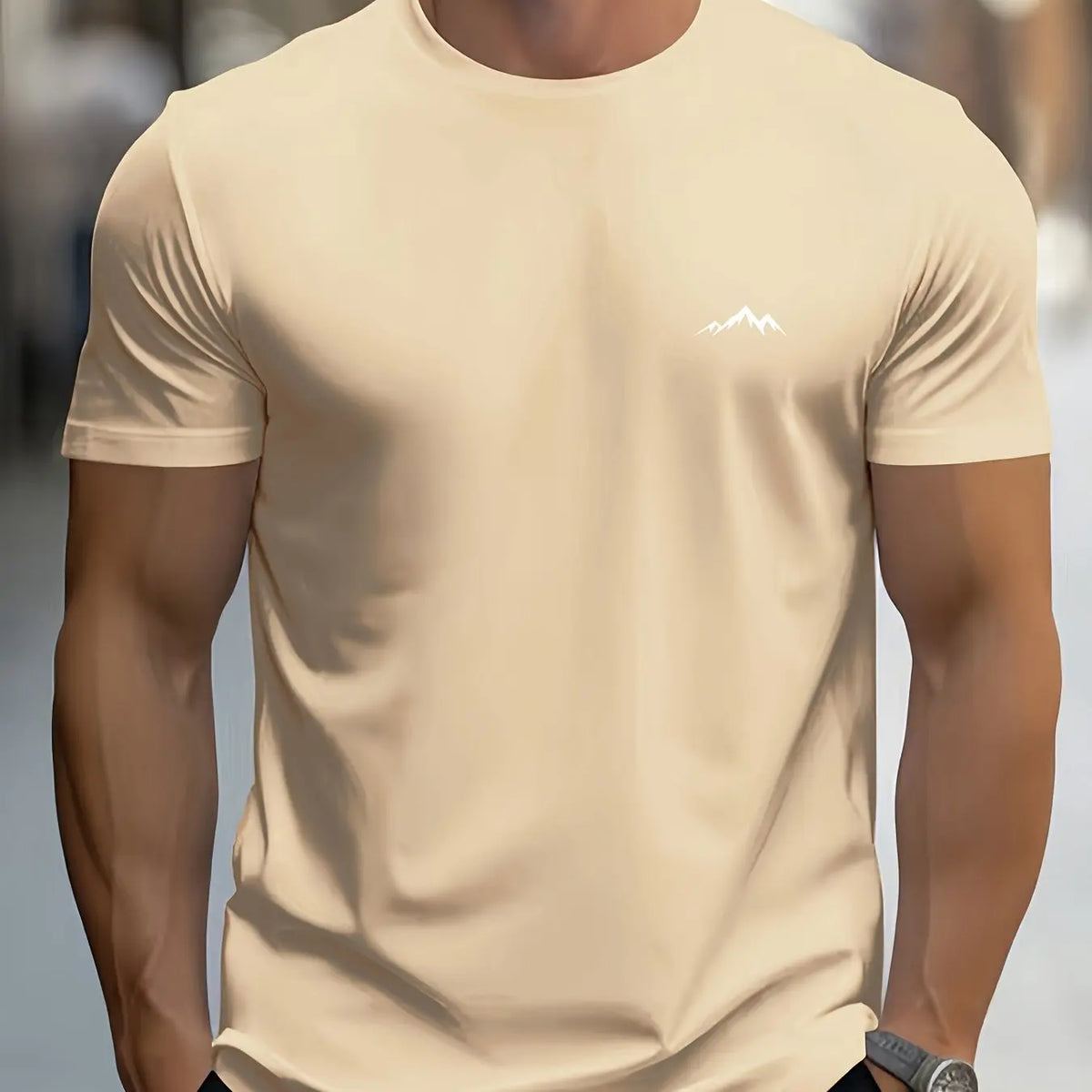 T-shirt à manches courtes et col rond pour hommes, 100% pur coton, à la mode, sport décontracté, ample, imprimé montagne, été