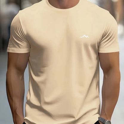 T-shirt à manches courtes et col rond pour hommes, 100% pur coton, à la mode, sport décontracté, ample, imprimé montagne, été