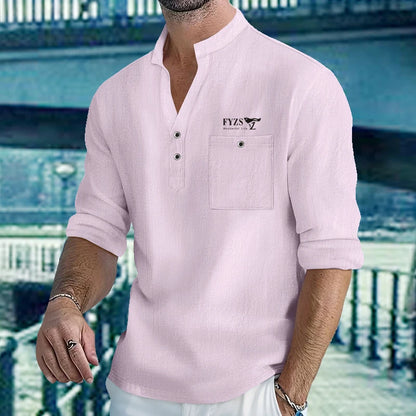 Chemises légères pour hommes, manches longues, en coton et lin, Henley, pour la plage, hawaïen, col en v, polo respirant