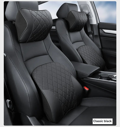 Appui-tête de voiture en cuir Nappa de luxe et ensemble d'oreillers de soutien lombaire, Design perforé respirant, convient à tous les modèles de voiture