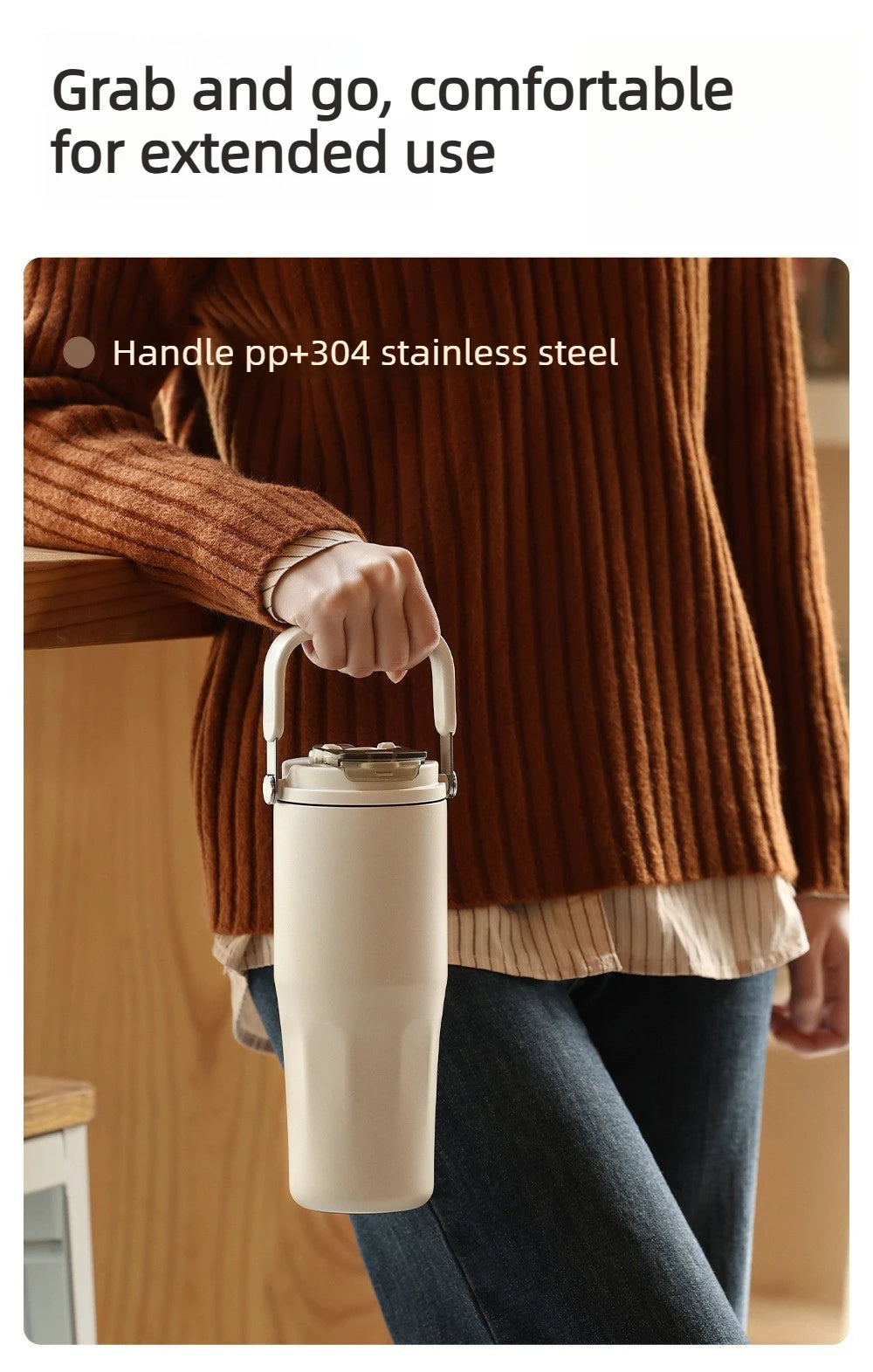 Gobelet à revêtement en céramique de 800ml, avec paille, bouteille d'eau isolée de grande capacité, étanche, poignée détachable, infuseur à thé pour voyage