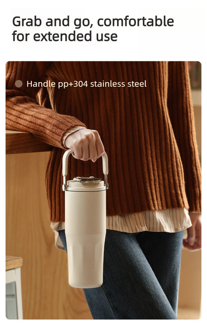 Gobelet à revêtement en céramique de 800ml, avec paille, bouteille d'eau isolée de grande capacité, étanche, poignée détachable, infuseur à thé pour voyage