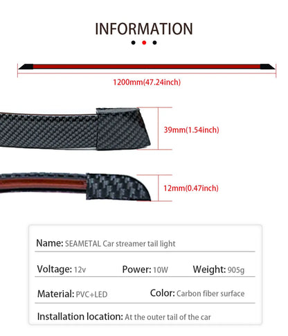SEAMETAL 120cm Led Spoiler lumière universelle en Fiber de carbone voiture becquet arrière lampe à flux la troisième feu Stop feux de signalisation d'arrêt 12V