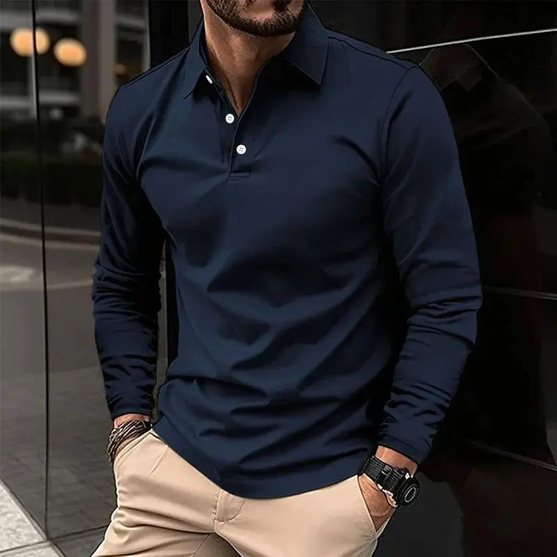 Polo à manches longues pour hommes, couleur unie, nouveau produit Simple, exquis, ample et décontracté, printemps et automne