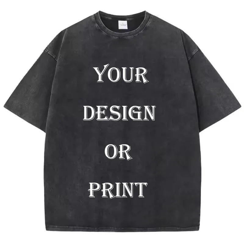 T-shirt unisexe en coton lavé, imprimé personnalisé, haut Harajuku, bricolage, votre Photo ou Logo, à la mode