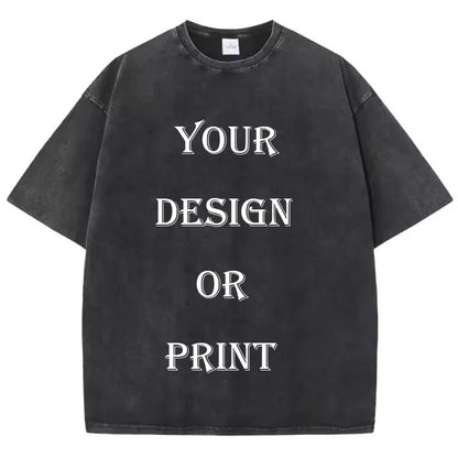 T-shirt unisexe en coton lavé, imprimé personnalisé, haut Harajuku, bricolage, votre Photo ou Logo, à la mode