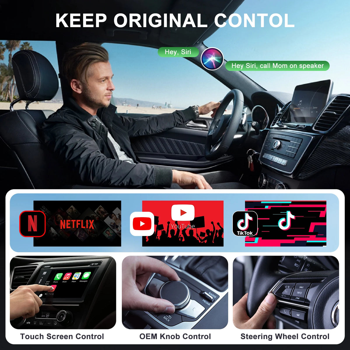 Adaptateur sans fil Carplay avec Youtube/Netflix/Tiktok, Dongle USB Carplay sans fil pour Carplay filaire en usine vers sans fil