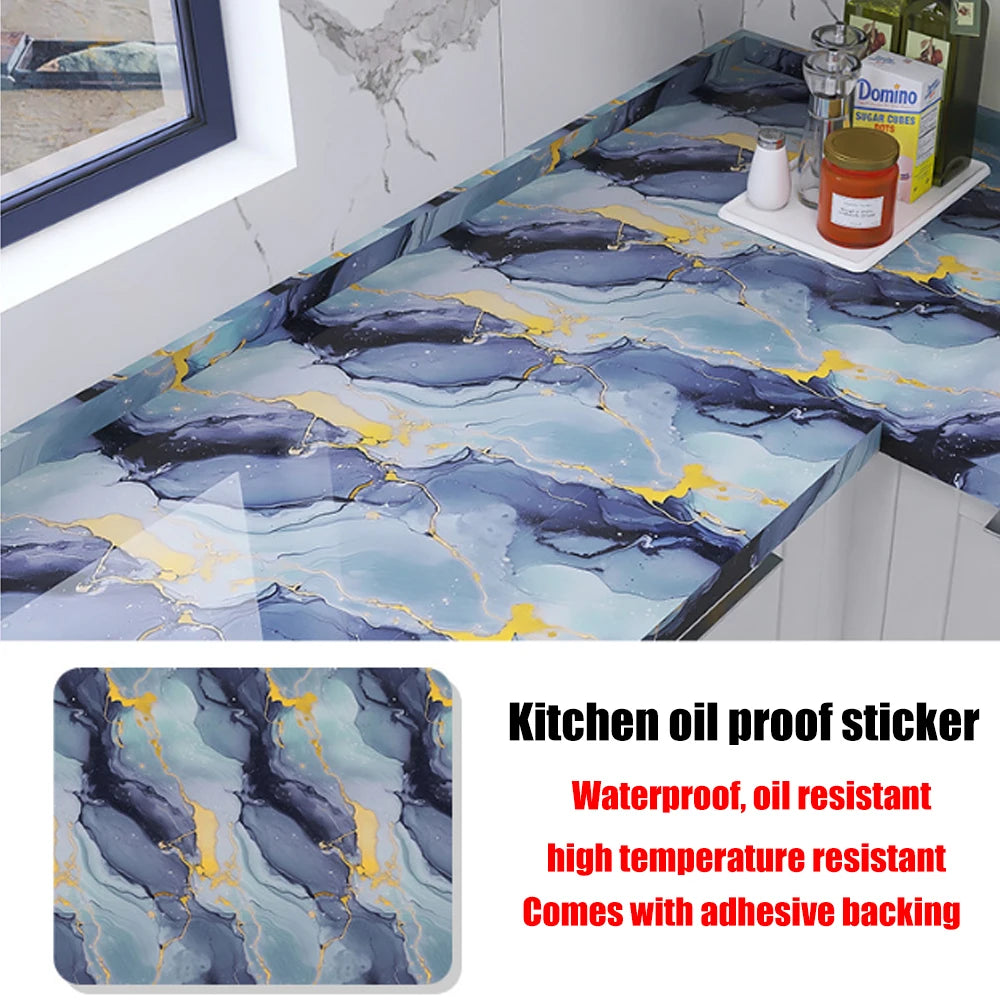 Autocollants muraux en marbre résistants à l'huile pour cuisine, 40cm, papier peint auto-adhésif résistant aux taches, haute température, décoration de la maison