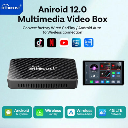 OTTOCAST Play2 vidéo Pro Carplay Ai Box adaptateur automatique Android sans fil intégré Youtube Netflix pour VW Benz Ford 99% de voitures