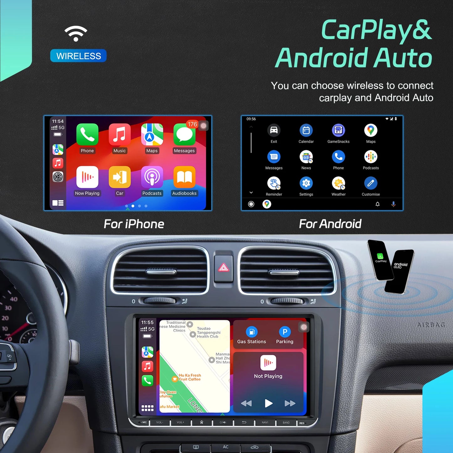 Podofo 7 "9" CarPlay Android autoradio pour Volkswagen VW Golf Passat JETTA Skoda siège voiture système Intelligent 2din GPS autoradio