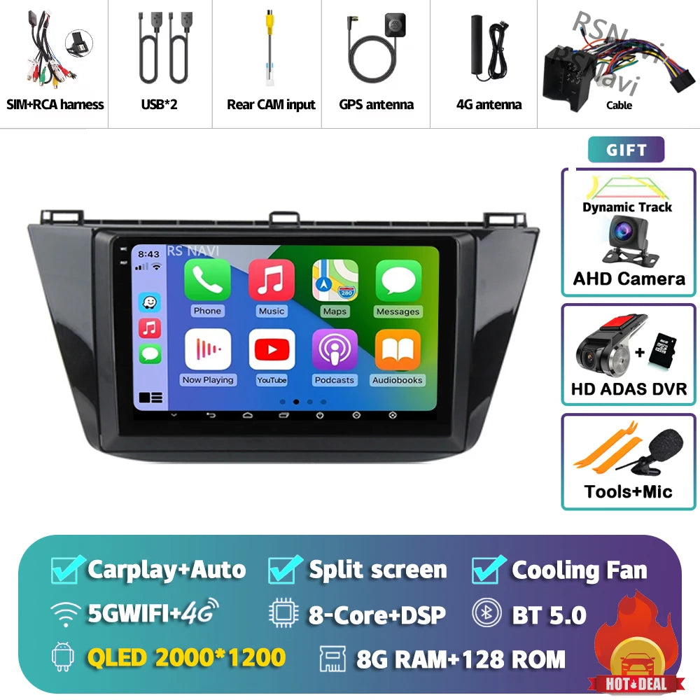 Android 15 Carplay Auto 2K écran autoradio lecteur multimédia pour Volkswagen Tiguan 2 Mk 2016 2017-2019 2 din Autoradio stéréo