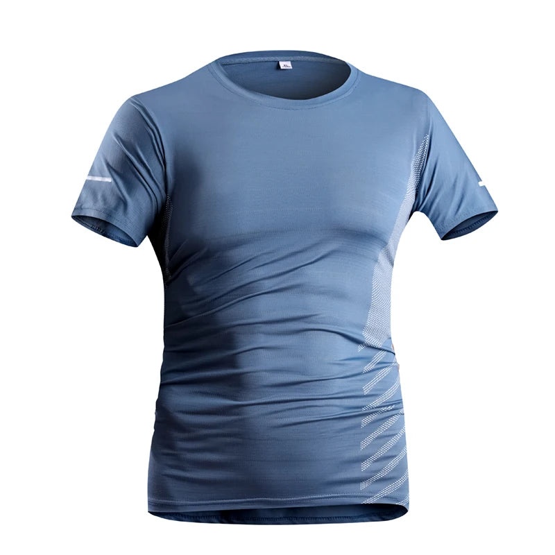T-shirt de course à manches courtes pour hommes, Ice InjThin, Top Casting, Impression, vaccage rapide, Respirant, Fitness, Sports, Été, 5XL