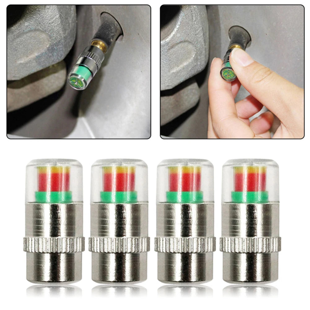 Moniteur de pression des pneus de voiture, capuchon de Valve, outil d'inspection automatique de la pression des pneus, capteur de bouchon de pneu de moto, détection de Valve externe, 4 pièces