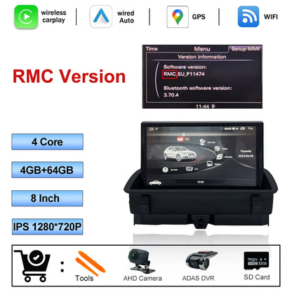 8 "CarPlay pour Audi Q3 2011-2018 RMC HNR autoradio Vedio multimédia stéréo DSP Android Auto écran tactile 4G WIFI Navigation GPS