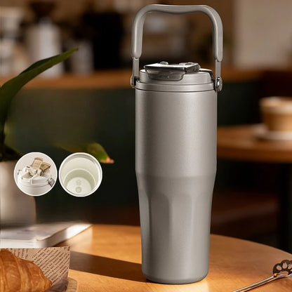 Gobelet à revêtement en céramique de 800ml, avec paille, bouteille d'eau isolée de grande capacité, étanche, poignée détachable, infuseur à thé pour voyage