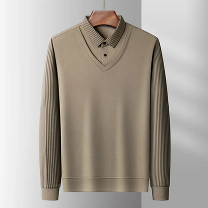 Polo à manches longues pour hommes, décontracté et à la mode, couleur unie, faux deux pièces, Business, toutes saisons, haut polyvalent, nouvelle collection 2025